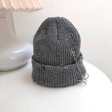 Women Beanies Hat Female Autumn and Winter Ring Pin Street Hip-Hop Woolen Cap