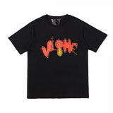 V Lone T Shirt Fujiwaro Harajuku Style Short Sleeve T-shirt Wansheng Pumpkin Flame Print High Street Hip Hop Men and Women