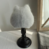 Toque Autumn and Winter Hat Warm White Angora Rabbit Woolen Knit Woolen Cap