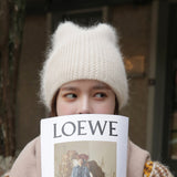 Toque Autumn and Winter Hat Warm White Angora Rabbit Woolen Knit Woolen Cap