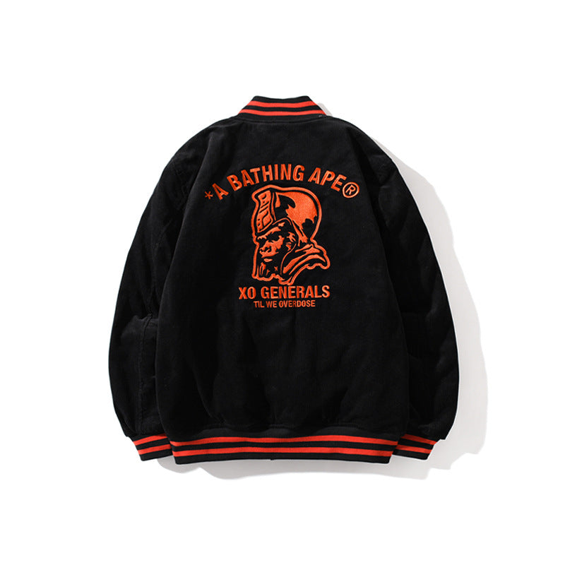 Cheerleader Letterman Jacket Red Edge Corduroy Baseball Cotton-Padded Jacket