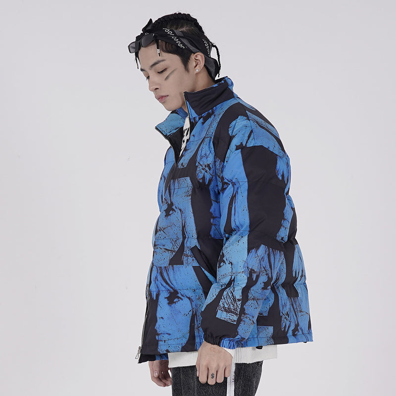 Men's Character Printing Large Size Retro Sports Long Sleeve Casual Top Baggy Coat Men Cotton Padded Jackets