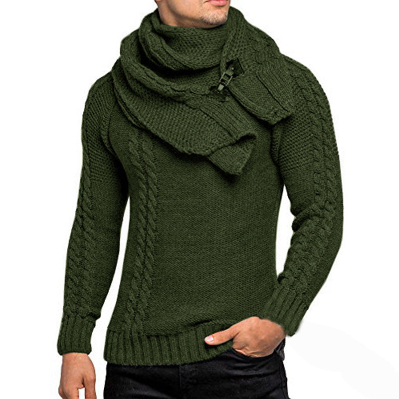 Fashion Men's Scarf Slim Pullover Knitted Sweater Men
