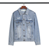 Ow Letter Printing Arrow Distressed Denim Jacket Coat Plus Size Casual Owt