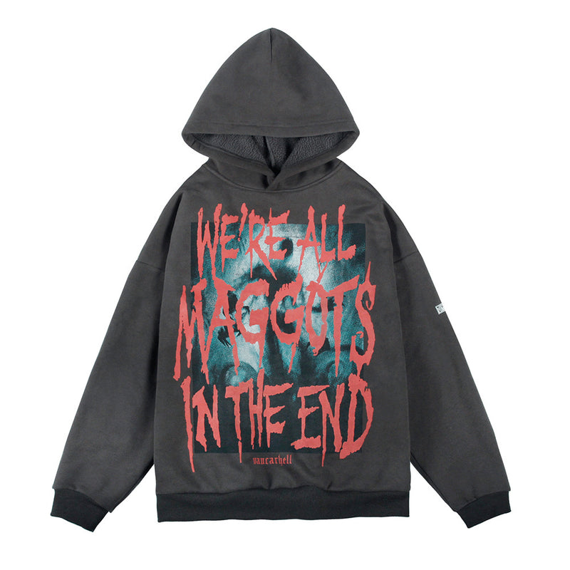 Printed Hoodie Men's plus Size Retro Sports Jacket Long-Sleeved Loose Pullover Fleece Lined Sweatshirt Men Thermal Hoodie