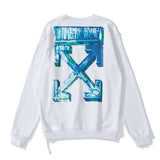 Blue 3d Bar Arrow Print Ow Round Neck Pullover Long Sleeve Sweater Owt