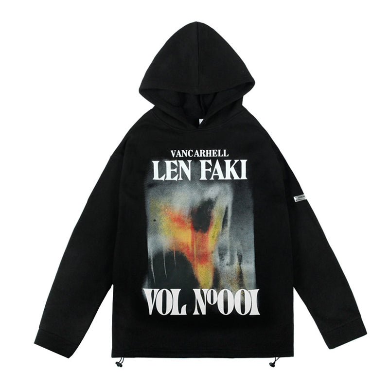 Printed Men's plus Size Retro Sports Casual Jacket Loose Pullover Fleece Lined Sweatshirt Men Thermal Hoodie