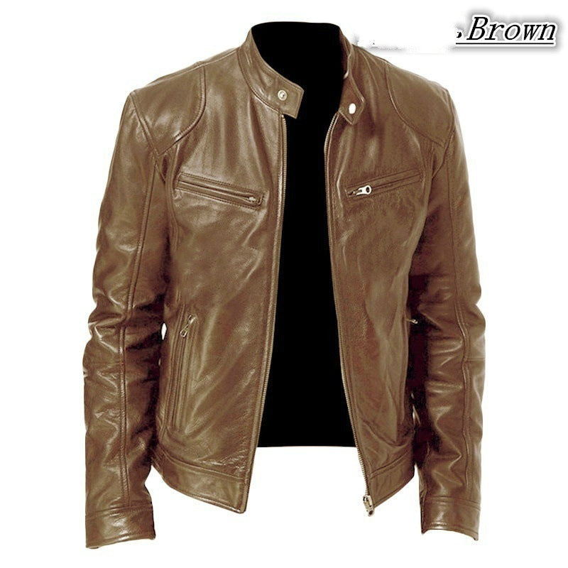 Men's Leather Clothing Coat Stand Collar Zipper Leather Men Pu Jakcet