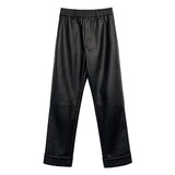 Black Leather Pant Autumn and Winter Loose Slimming and Straight Casual High Waist Cropped Pants