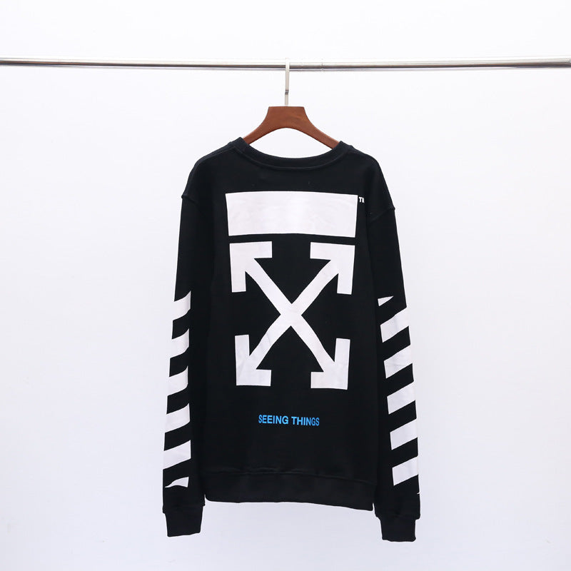 Autumn And Winter Ow Arrow Print Men'S And Women'S Pullover Sweater Round Neck Long Sleeve Loose Casual Wear Owt