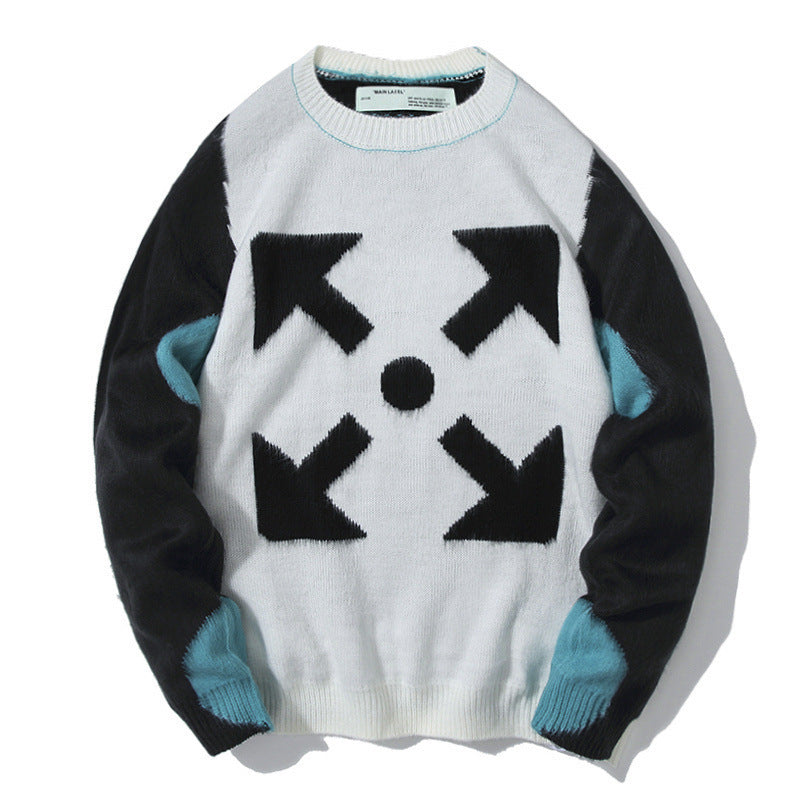 Autumn And Winter Arrow Print Round Neck Bottoming Shirt Knitted Sweater Owt
