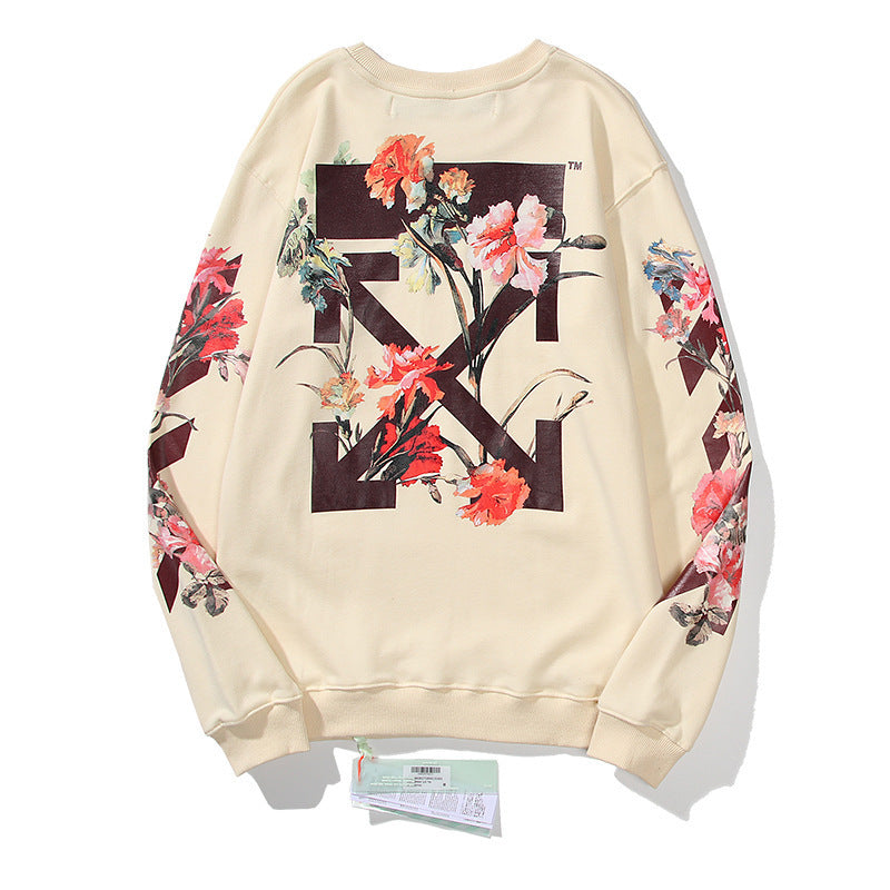 Autumn And Winter Ow Floral Arrow Print Round Neck Long Sleeve Sweater Casual Men'S Clothing Owt
