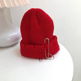 Women Beanies Hat Female Autumn and Winter Ring Pin Street Hip-Hop Woolen Cap