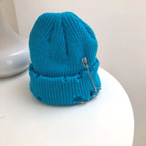 Women Beanies Hat Female Autumn and Winter Ring Pin Street Hip-Hop Woolen Cap