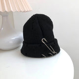 Women Beanies Hat Female Autumn and Winter Ring Pin Street Hip-Hop Woolen Cap