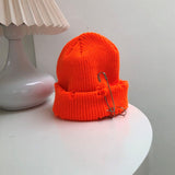 Women Beanies Hat Female Autumn and Winter Ring Pin Street Hip-Hop Woolen Cap
