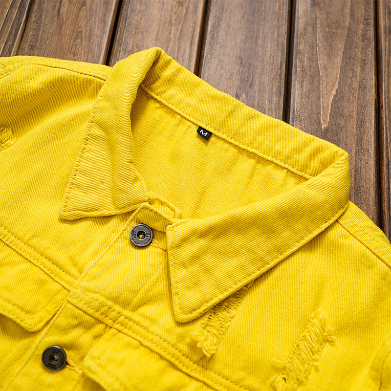 Yellow Denim Jacket Men Jean Coat Mens Autumn Leisure Yellow Denim Jacket Men's Loose Jacket Men's