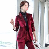 Women Pants Suit Uniform Designs Formal Style Office Lady Bussiness Attire Fall Winter Fashion Two-Piece Set