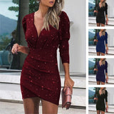 Valentine's Day Outfits Autumn and Winter Dress Pullover Package Hip Mid-Rise Long Sleeve Short Dress