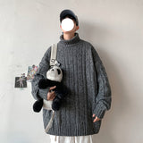 Mens Chunky Knit Men Sweaters Autumn and Winter Sweater Men's Loose Leisure Pullover Cotton Knitwear