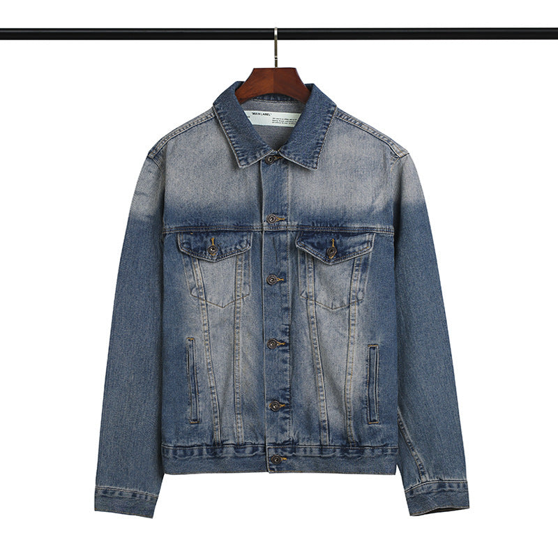 Arrow Print Denim Jacket Coat Plus Size Casual Men'S Clothing Owt