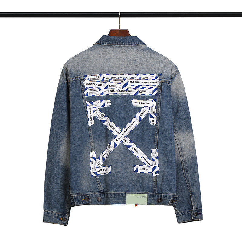 Arrow Print Denim Jacket Coat Plus Size Casual Men'S Clothing Owt