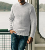 Men's Solid Color Casual Crew Neck Top Pullover Knitted Sweater Men