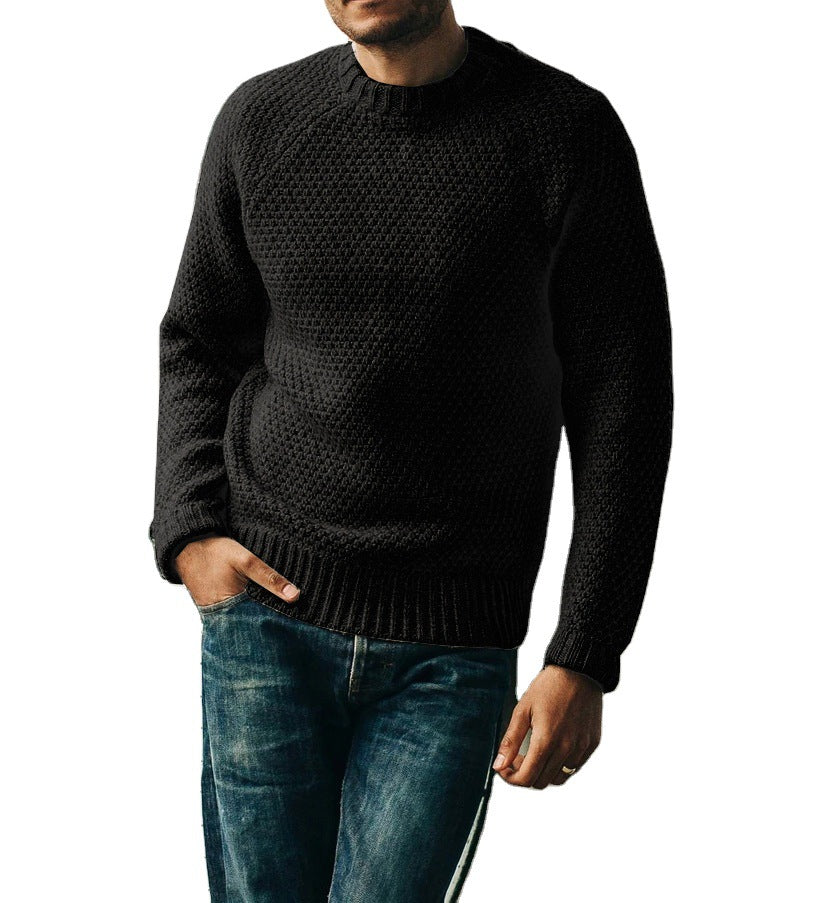 Men's Solid Color Casual Crew Neck Top Pullover Knitted Sweater Men