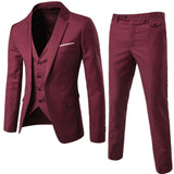 Burgundy Suit Men's Suit Set Casual Business Wear Groom Dress Autumn