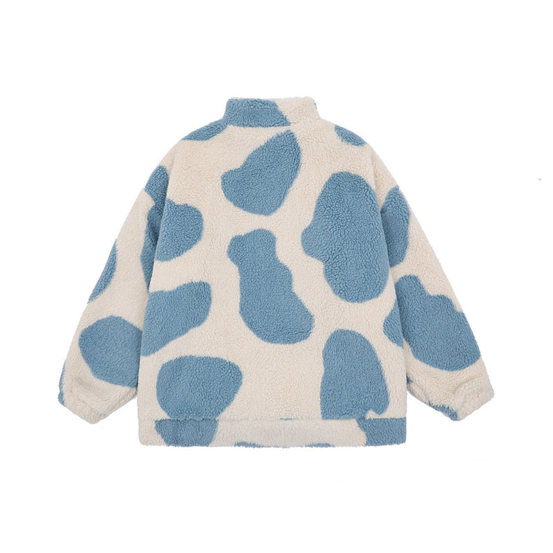 Cow Spot Print Men's plus Size Retro Sports Long Sleeve Top Baggy Coat Men Cotton Padded Jackets