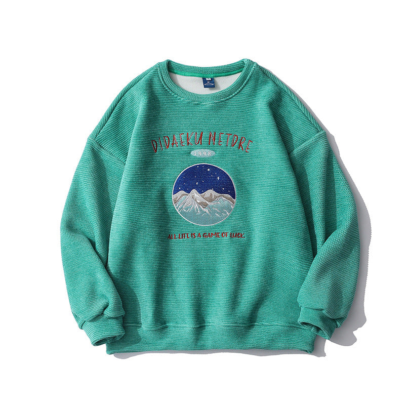 Landscape Printed Crew Neck Sweatshirt Men's plus Size Retro Sports Loose Pullover Jacket Long-Sleeved Casual Fleece Lined Sweatshirt Men Thermal Hoodie