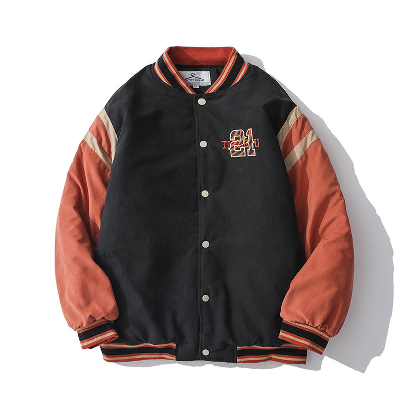 Men's plus Size Retro Sports Long-Sleeved Shirt Loose Thick Baseball Uniform Men Cotton Mixed Jackets