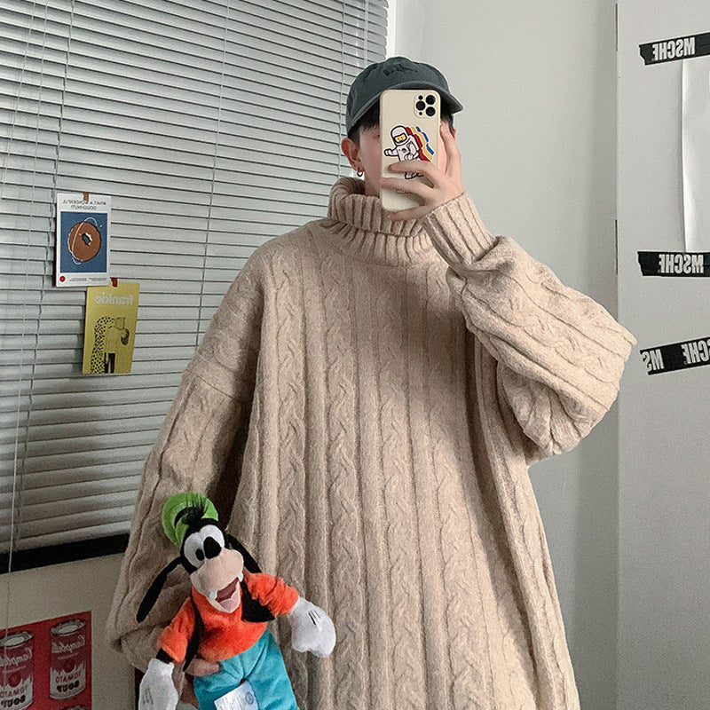 Mens Chunky Knit Men Sweaters Autumn and Winter Sweater Men's Loose Leisure Pullover Cotton Knitwear