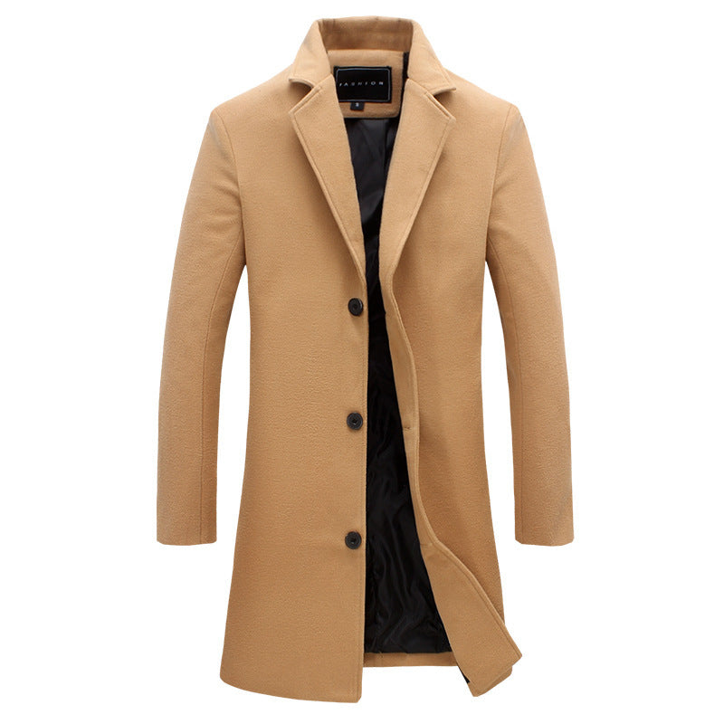 Men's Large Size Retro Woolen Coat Men's Slim Mid-Length Trench Coat Men Spring Trench Coat