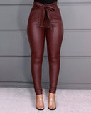 Black Leather Pants Casual Pu Pants Leather Pants (Including Belt)