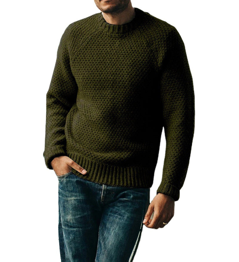 Men's Solid Color Casual Crew Neck Top Pullover Knitted Sweater Men