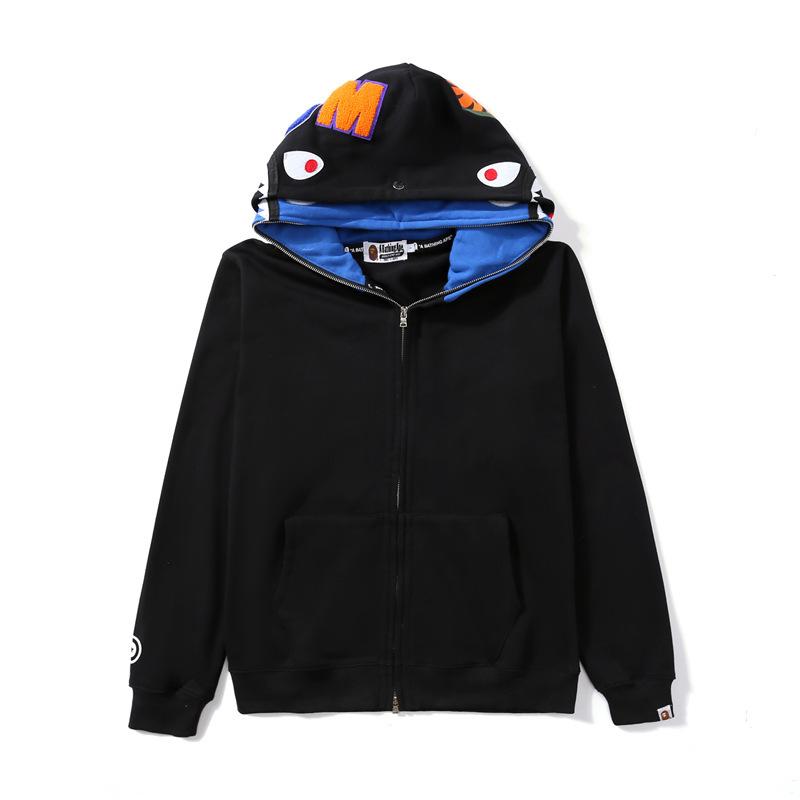 A Ape Print Hoodie Ape Head Shark Men and Women Double Hood Hoodie Embroidery Letter Loose Sweatshirt