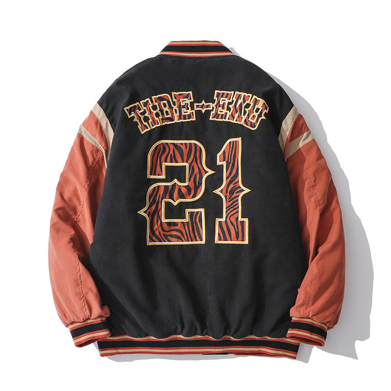 Men's plus Size Retro Sports Long-Sleeved Shirt Loose Thick Baseball Uniform Men Cotton Mixed Jackets