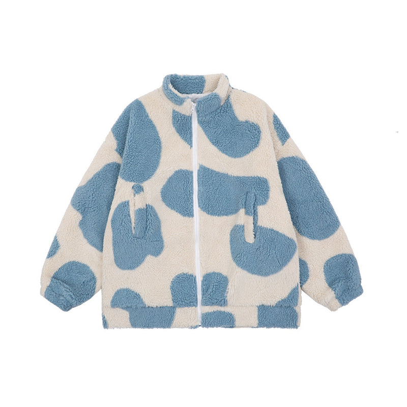 Cow Spot Print Men's plus Size Retro Sports Long Sleeve Top Baggy Coat Men Cotton Padded Jackets