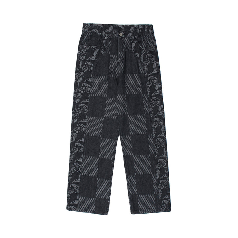 Printed Jeans Men's plus Size Retro Sports Trousers Baggy Straight Trousers Casual Trousers Men Denim Pants