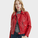 Women Leather Jacket with Patches Spring and Autumn Motorcycle Jacket Short Coat
