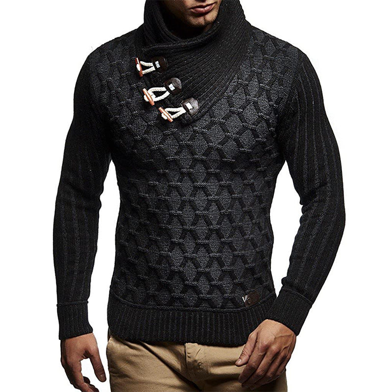 Men's Leather Ring Turtleneck Knitting Sweater Pullover