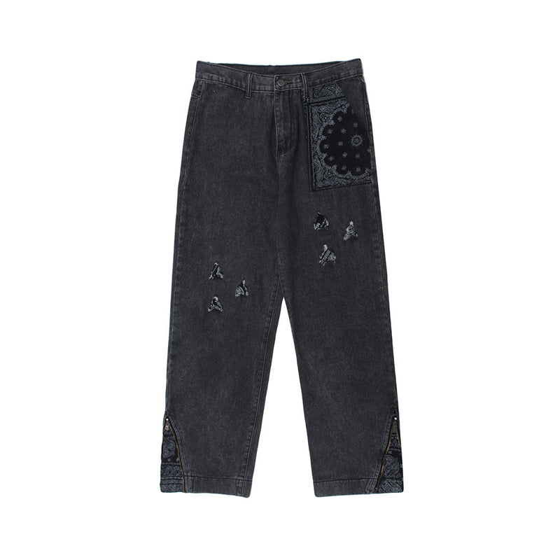 Patchwork Jeans Men's plus Size Retro Sports Trousers Casual Pants Men's Men Denim Pants