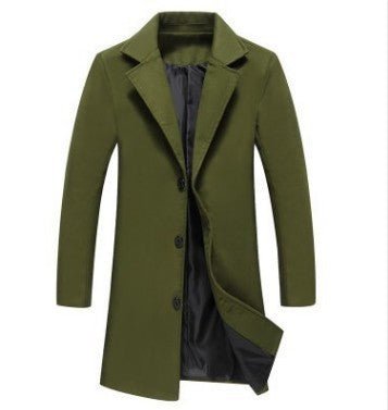 Men's Large Size Retro Woolen Coat Men's Slim Mid-Length Trench Coat Men Spring Trench Coat