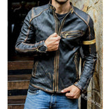 Urban Leather Jacket Autumn Men's Vintage Leather Clothing Slim Stand Collar Multi-Zipper Youth Coat Punk Motorcycle Leather Jacket