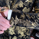 Men Dress Coat Fall Bronzing Printed Host's Dress Slim Fit Fashion Trendy Three-Piece Set