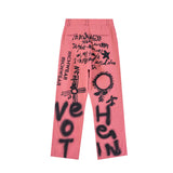 Anime Print Jeans Denim Pants Hip Hop Straight-Leg Trousers Graffiti Printing Loose Straight Jeans Men