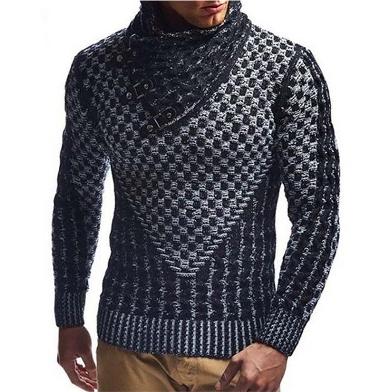 Men's Scarf Leather Ring Collar Pullover Knitted Sweater Men