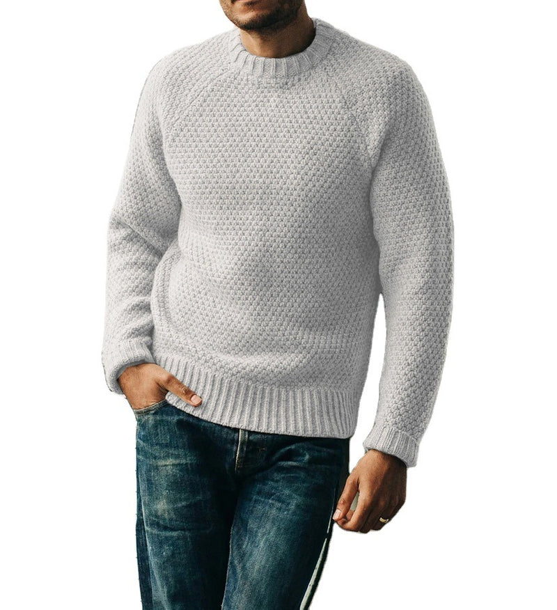 Men's Solid Color Casual Crew Neck Top Pullover Knitted Sweater Men