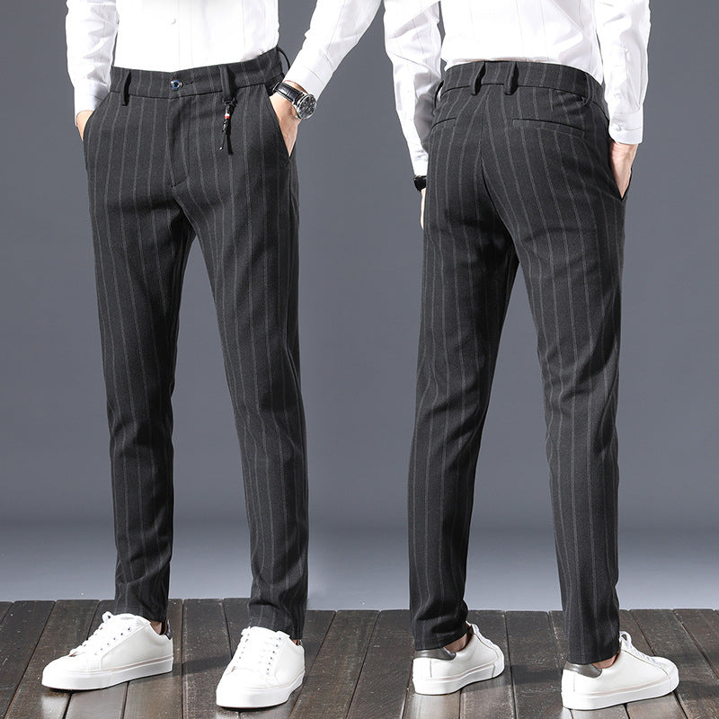 Mens Formal Suit Trousers Straight Leg Office Stretch Slim Fit Suit Pants Summer Pants Bottoms Spring Business Striped Men's Suit Pants Casual Pants Men Pants